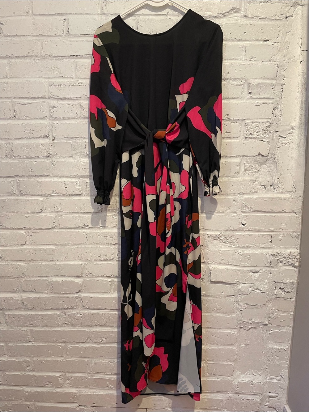 Vilagallo Black Maxi Dress with Pink, Cream & Navy Floral Print